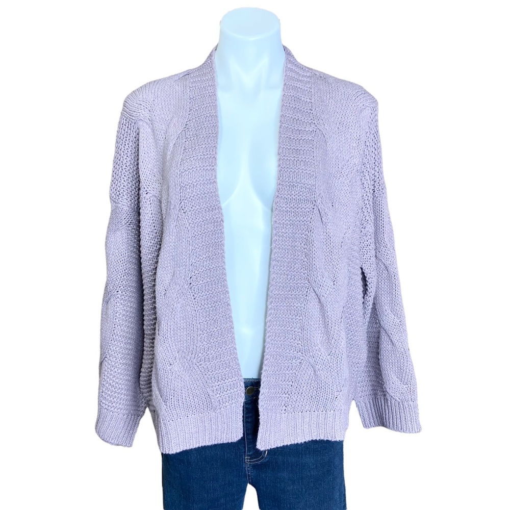 KYEMI Oversized Cableknit Cardigan Sweater Open Front Knit Purple Small